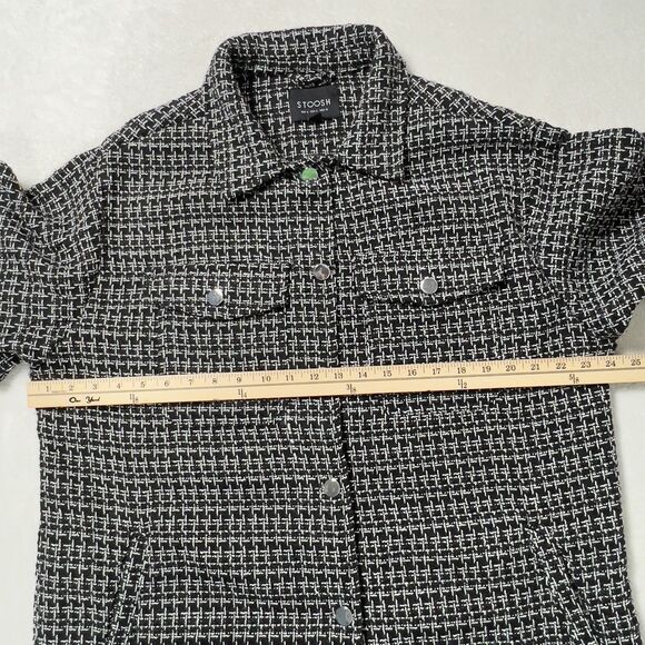 Stoosh Tweed Snap Front Jacket Womens Sz L Black White Check Plaid - Picture 7 of 10